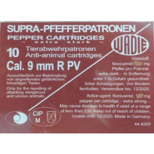 9mm R PV 10 SUPRA Pfefferpatronen, Obranné nábojky do expanzních zbraní, pepř, Wadie