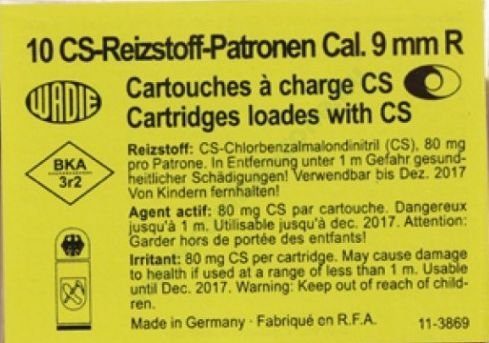 9mm R 10-CS-Reizstoffpatronen, Obranné nábojky do expanzních zbraní, nervový plyn, Wadie